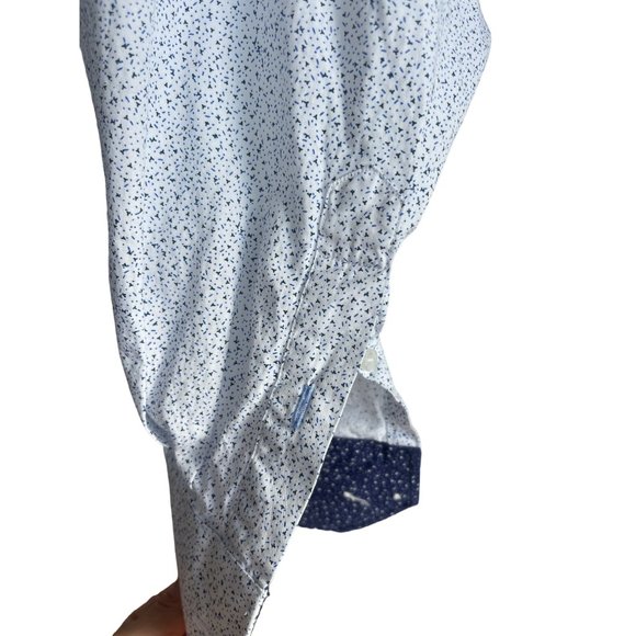 Tailorbyrd Men's Button- Down Long Sleeve White Blue Speckles Dress Shirt Size L - Picture 5 of 7